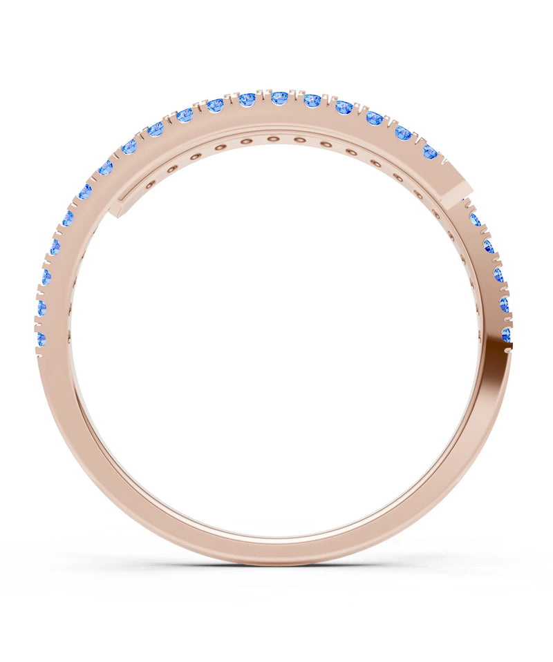 Swiss Blue Topaz Dainty Twist Micro Pavé Half Eternity Band