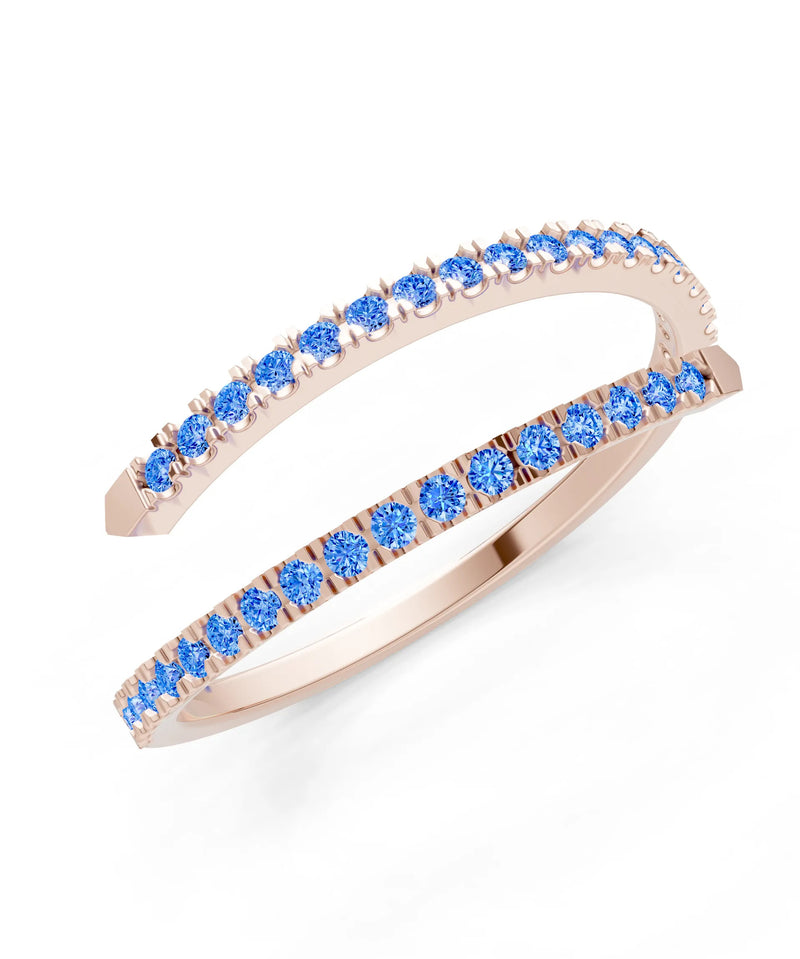 Swiss Blue Topaz Dainty Twist Micro Pavé Half Eternity Band
