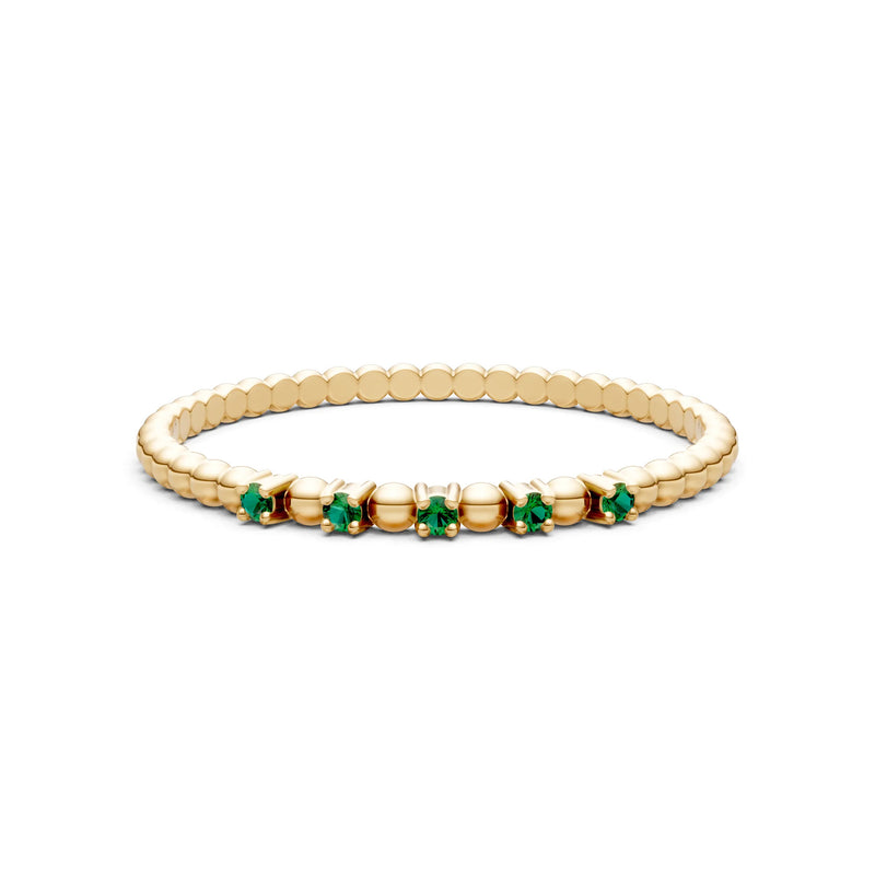 Emerald Dainty Round Cut 5 Stone Beaded Ring