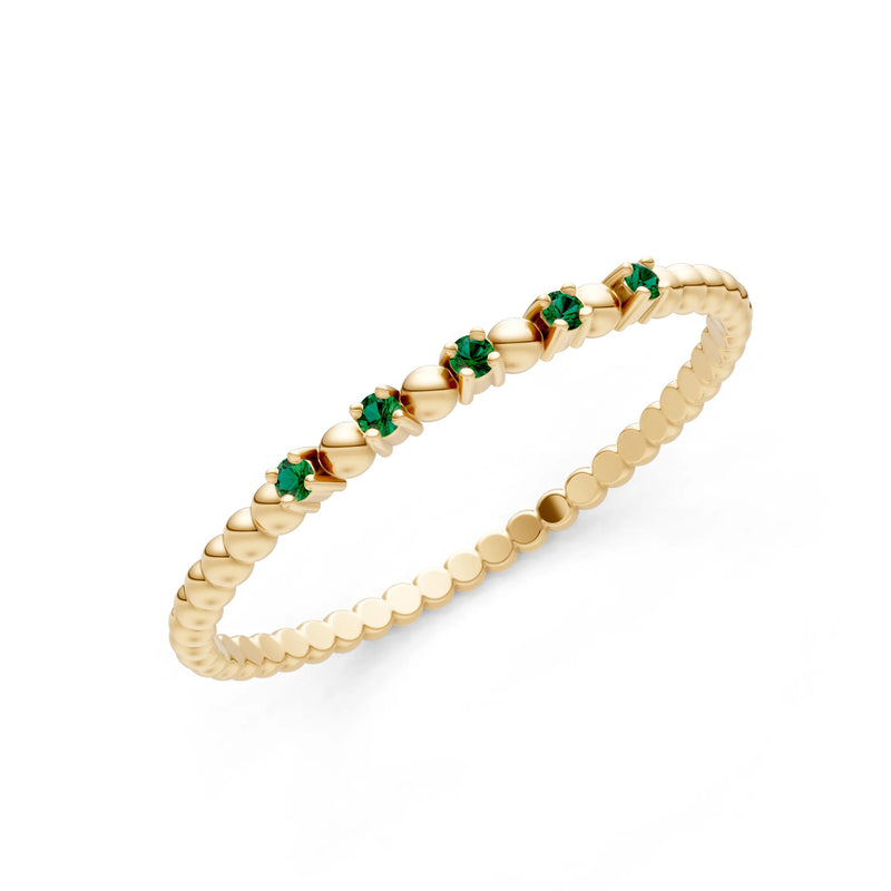 Emerald Dainty Round Cut 5 Stone Beaded Ring