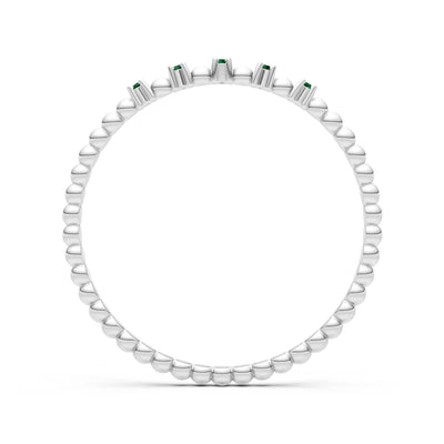 Emerald Dainty Round Cut 5 Stone Beaded Ring
