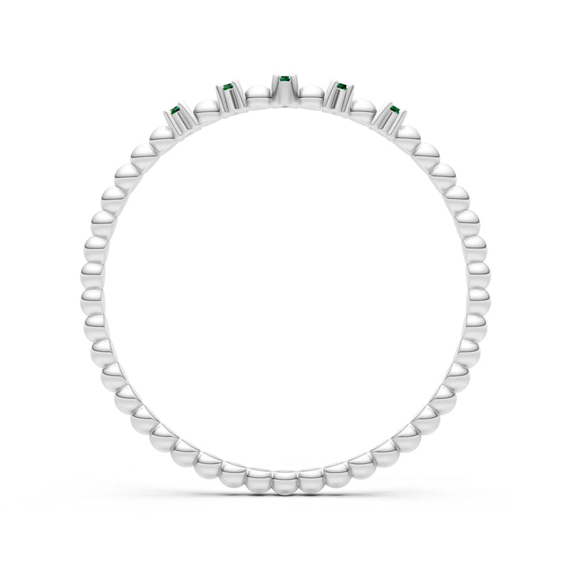 Emerald Dainty Round Cut 5 Stone Beaded Ring