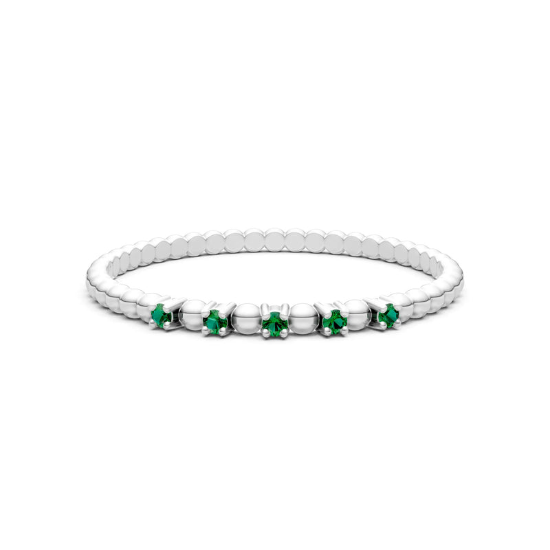 Emerald Dainty Round Cut 5 Stone Beaded Ring