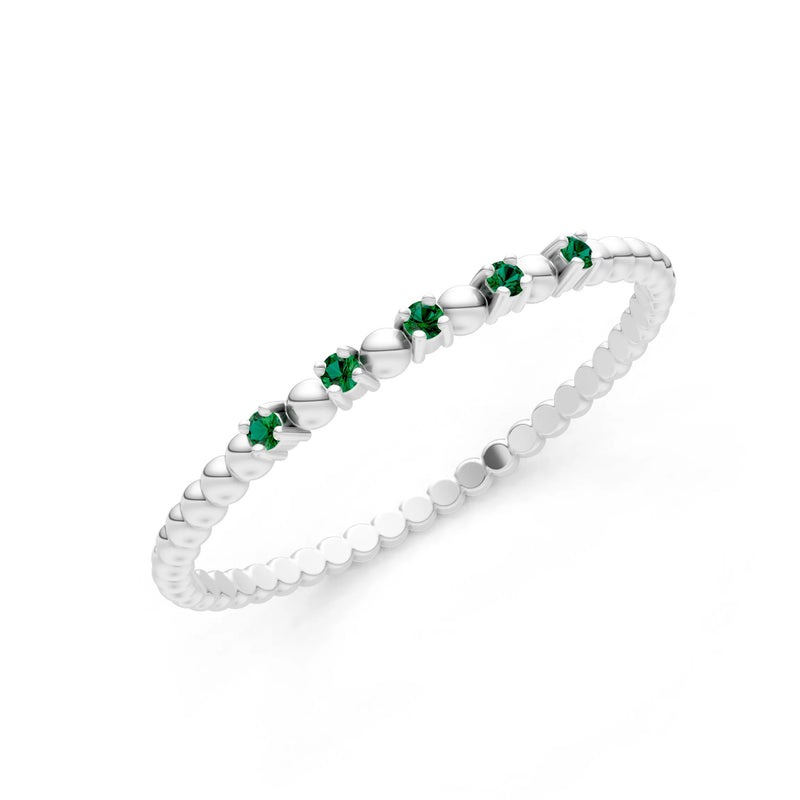 Emerald Dainty Round Cut 5 Stone Beaded Ring