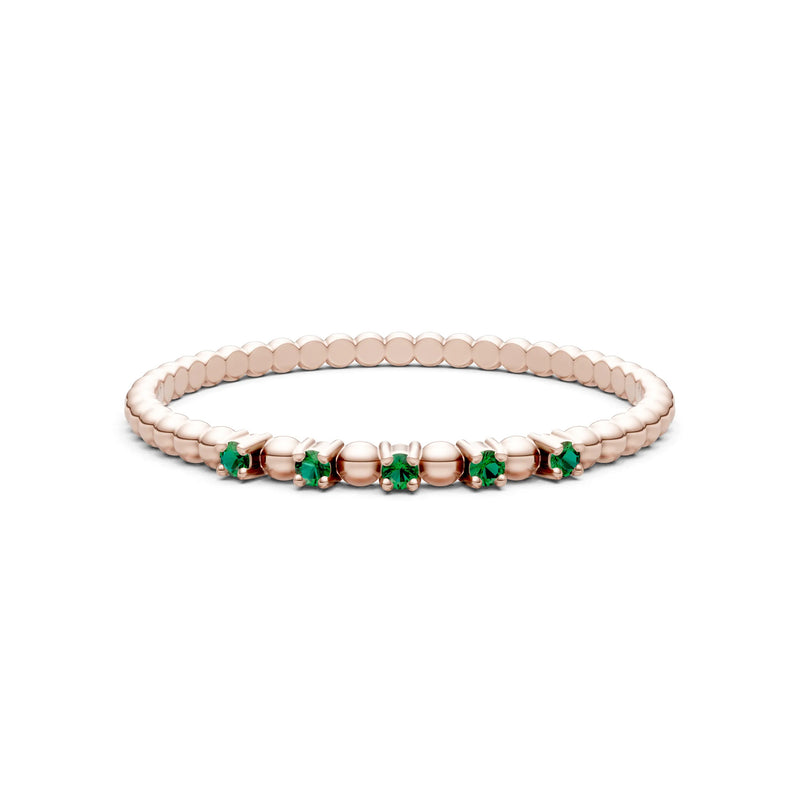 Emerald Dainty Round Cut 5 Stone Beaded Ring