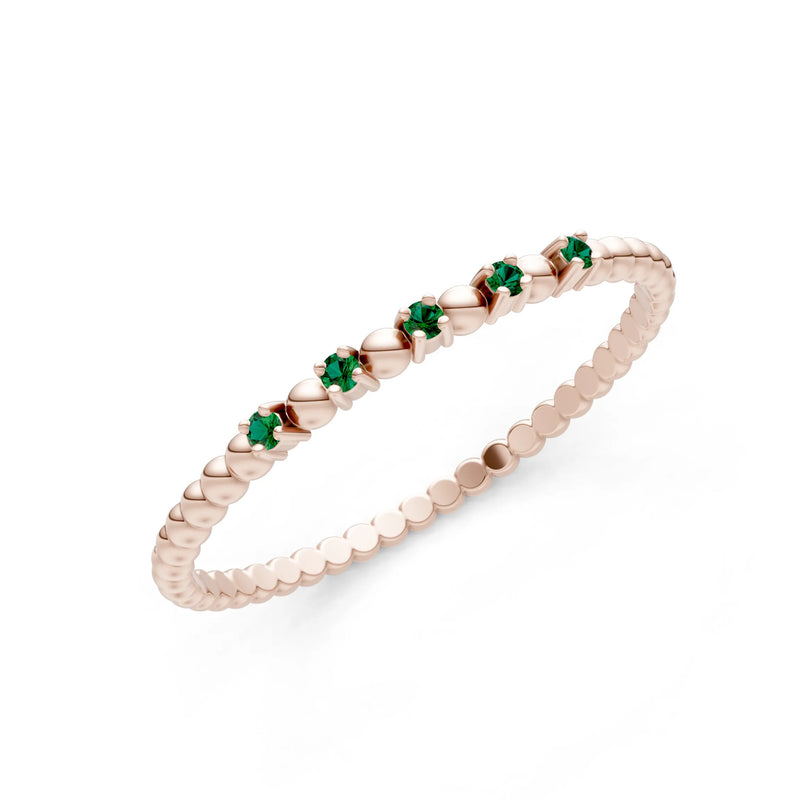 Emerald Dainty Round Cut 5 Stone Beaded Ring
