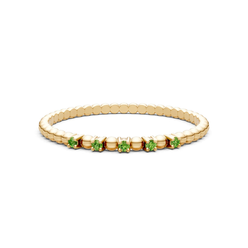 Peridot Dainty Round Cut 5 Stone Beaded Ring