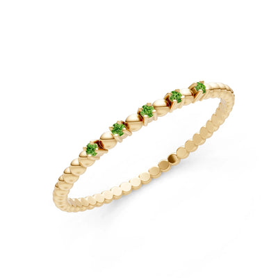 Peridot Dainty Round Cut 5 Stone Beaded Ring