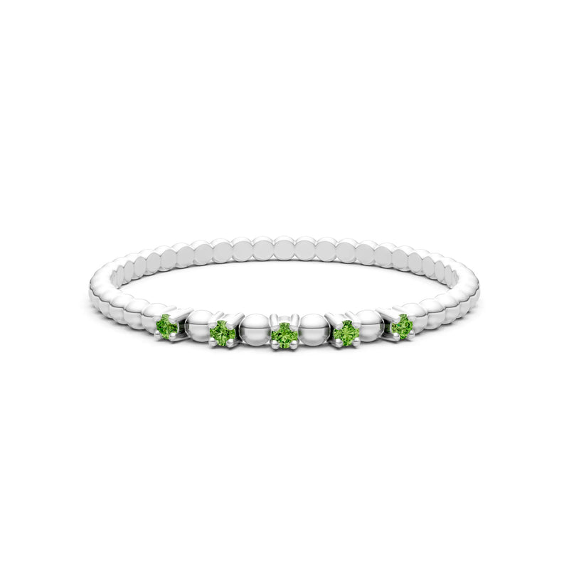 Peridot Dainty Round Cut 5 Stone Beaded Ring