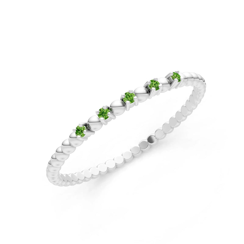 Peridot Dainty Round Cut 5 Stone Beaded Ring