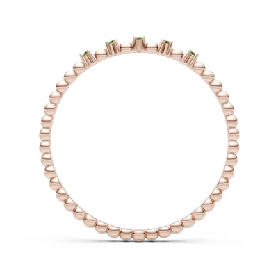 Peridot Dainty Round Cut 5 Stone Beaded Ring