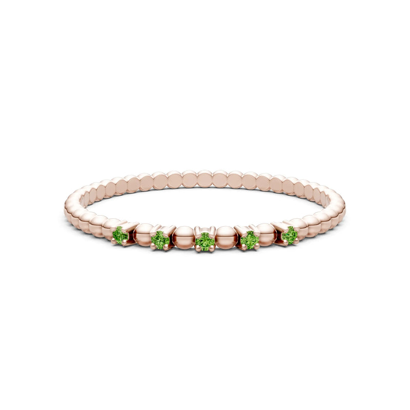 Peridot Dainty Round Cut 5 Stone Beaded Ring