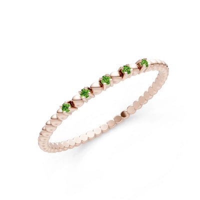 Peridot Dainty Round Cut 5 Stone Beaded Ring