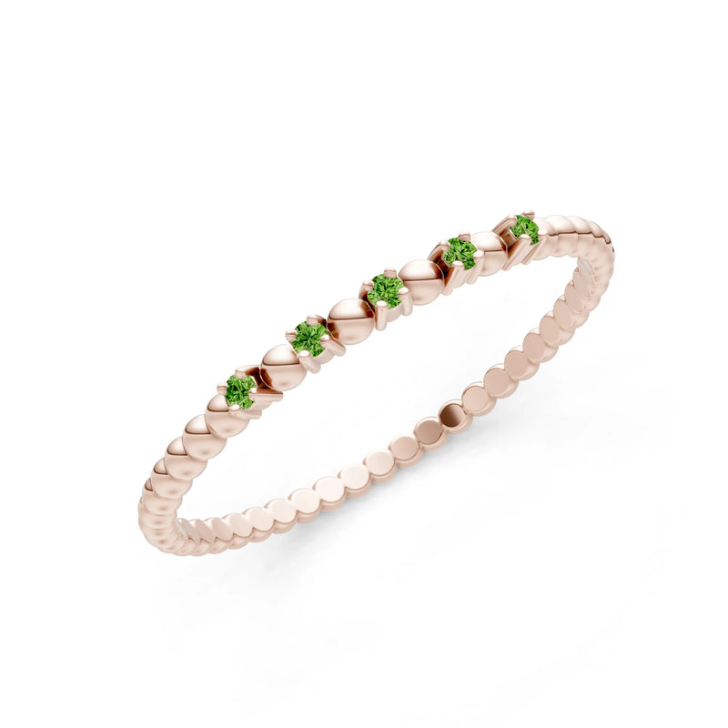 Peridot Dainty Round Cut 5 Stone Beaded Ring