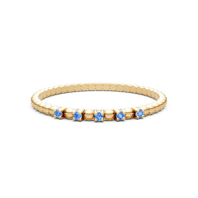 Swiss Blue Topaz Dainty Round Cut 5 Stone Beaded Ring