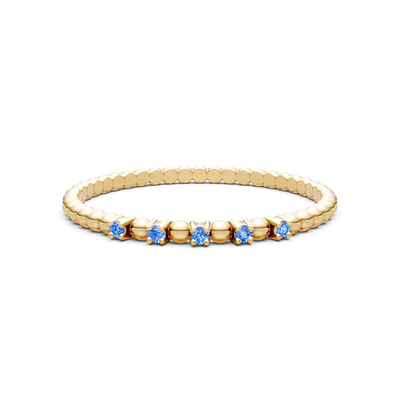 Swiss Blue Topaz Dainty Round Cut 5 Stone Beaded Ring