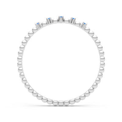 Swiss Blue Topaz Dainty Round Cut 5 Stone Beaded Ring