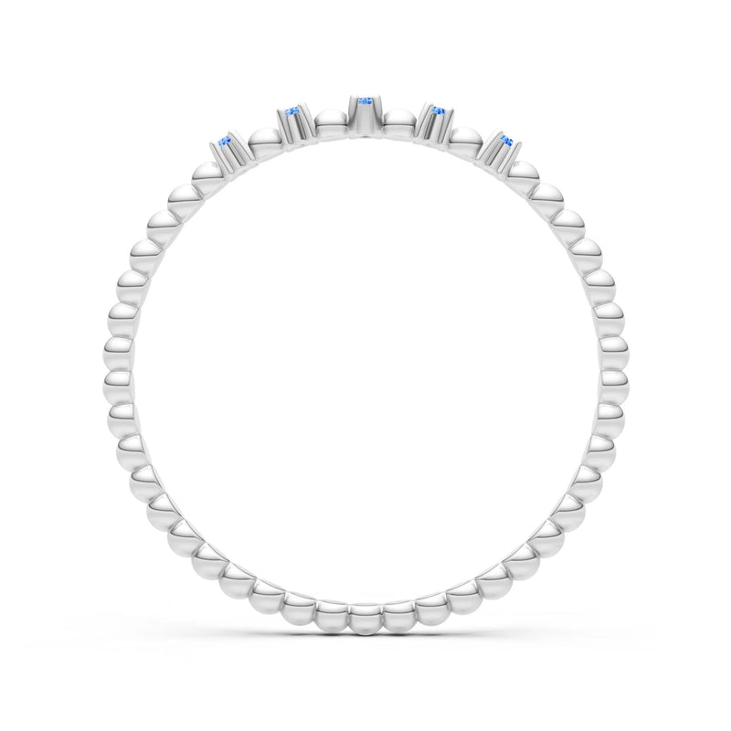 Swiss Blue Topaz Dainty Round Cut 5 Stone Beaded Ring
