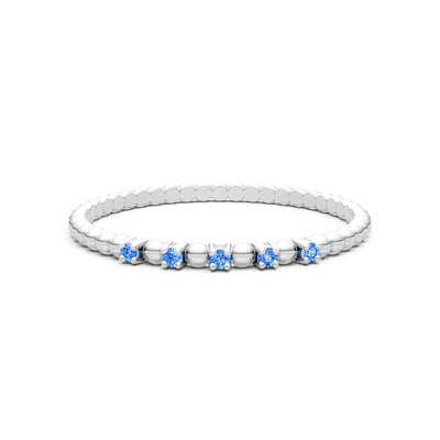 Swiss Blue Topaz Dainty Round Cut 5 Stone Beaded Ring
