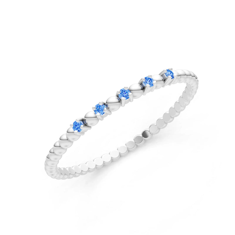 Swiss Blue Topaz Dainty Round Cut 5 Stone Beaded Ring
