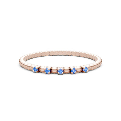 Swiss Blue Topaz Dainty Round Cut 5 Stone Beaded Ring