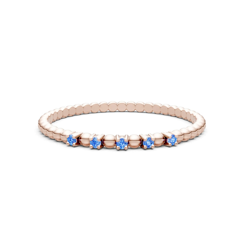 Swiss Blue Topaz Dainty Round Cut 5 Stone Beaded Ring