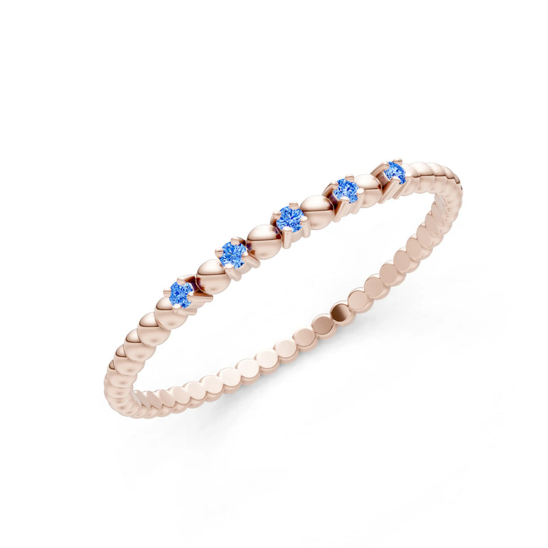 Swiss Blue Topaz Dainty Round Cut 5 Stone Beaded Ring