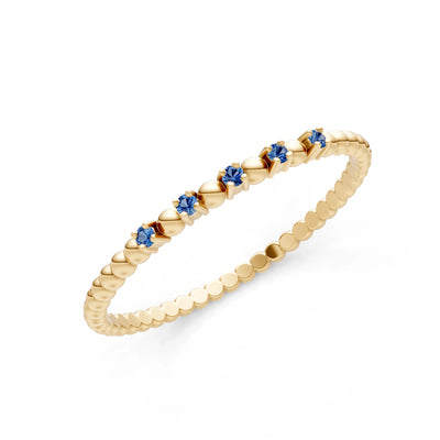 London Blue Topaz Dainty Round Cut 5 Stone Beaded Ring