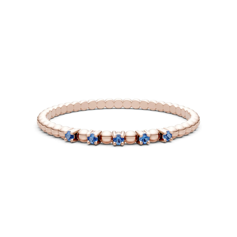 London Blue Topaz Dainty Round Cut 5 Stone Beaded Ring