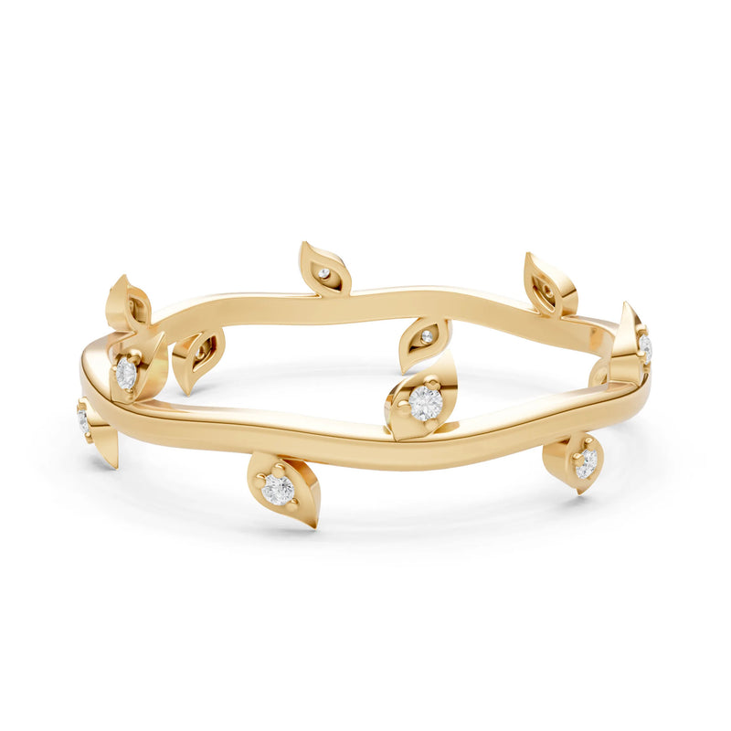 Diamond Dainty Leaf Motif Prong Eternity Band