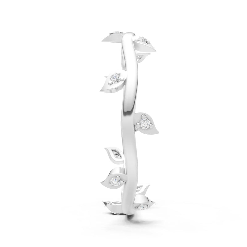 Diamond Dainty Leaf Motif Prong Eternity Band