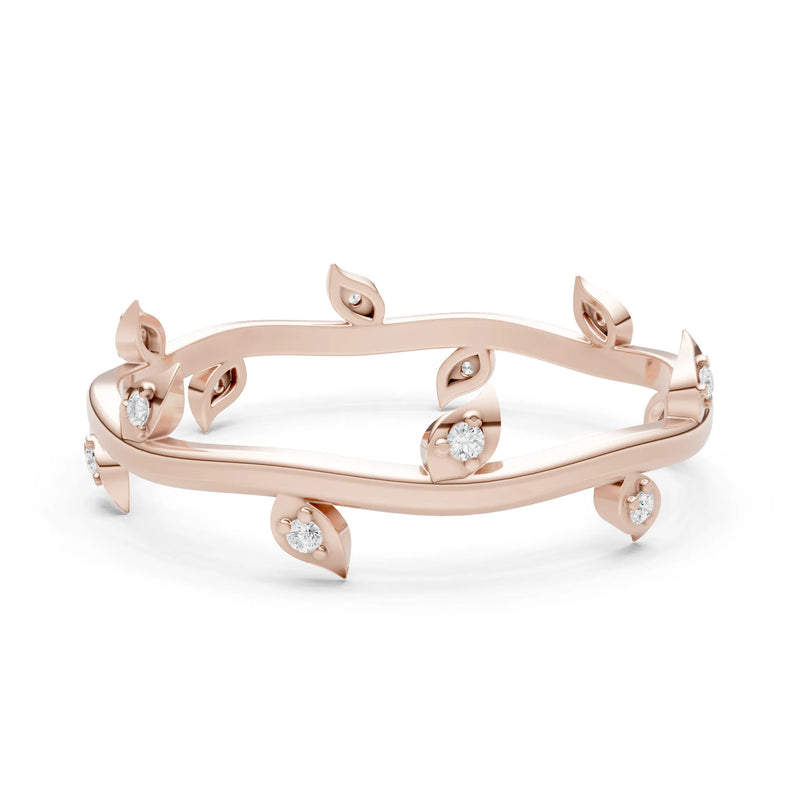 Diamond Dainty Leaf Motif Prong Eternity Band
