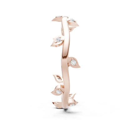 Diamond Dainty Leaf Motif Prong Eternity Band