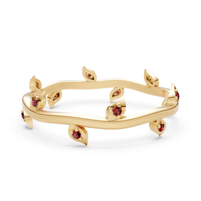 Garnet Dainty Leaf Motif Prong Eternity Band