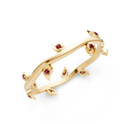 Garnet Dainty Leaf Motif Prong Eternity Band