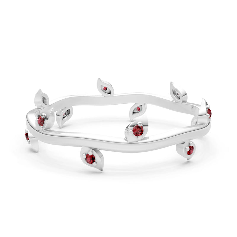 Garnet Dainty Leaf Motif Prong Eternity Band
