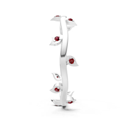 Garnet Dainty Leaf Motif Prong Eternity Band