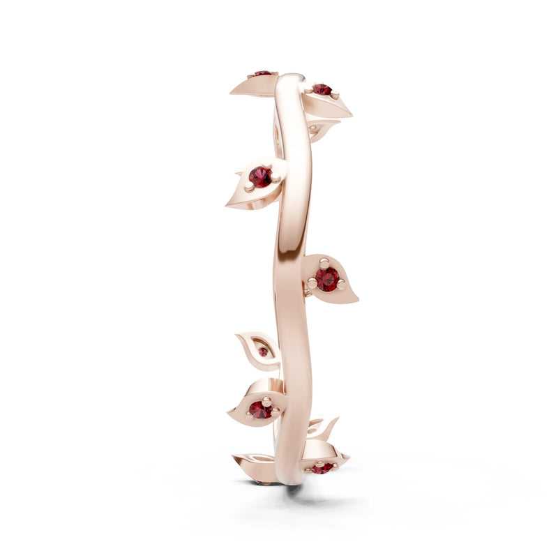 Garnet Dainty Leaf Motif Prong Eternity Band