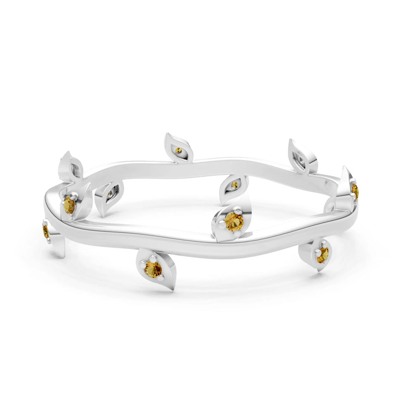 Citrine Dainty Leaf Motif Prong Eternity Band