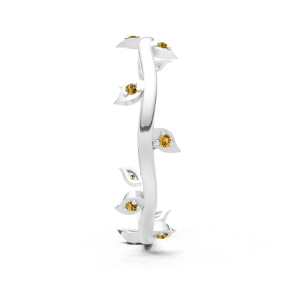 Citrine Dainty Leaf Motif Prong Eternity Band