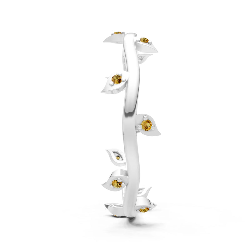 Citrine Dainty Leaf Motif Prong Eternity Band