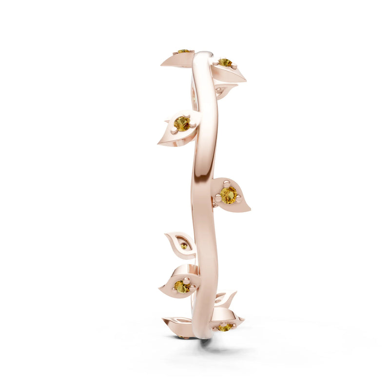 Citrine Dainty Leaf Motif Prong Eternity Band