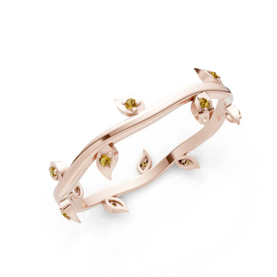 Citrine Dainty Leaf Motif Prong Eternity Band