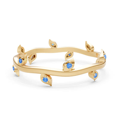 Swiss Blue Topaz Dainty Leaf Motif Prong Eternity Band