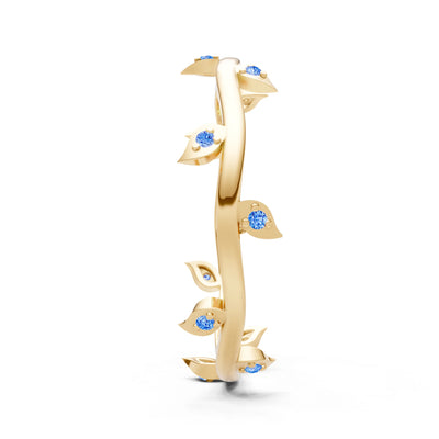 Swiss Blue Topaz Dainty Leaf Motif Prong Eternity Band