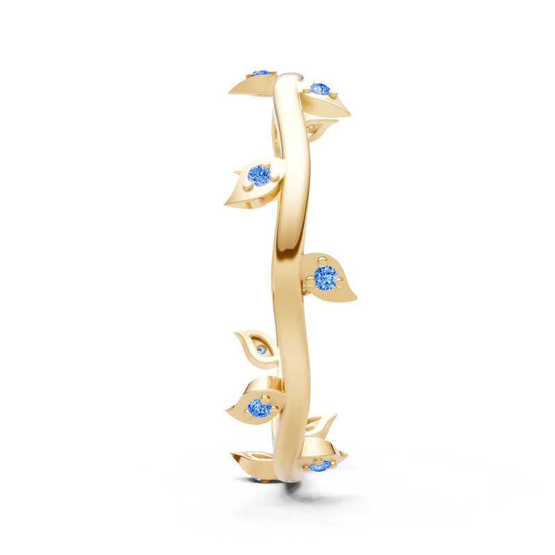Swiss Blue Topaz Dainty Leaf Motif Prong Eternity Band
