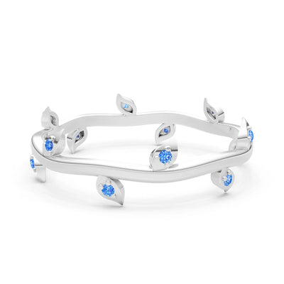 Swiss Blue Topaz Dainty Leaf Motif Prong Eternity Band