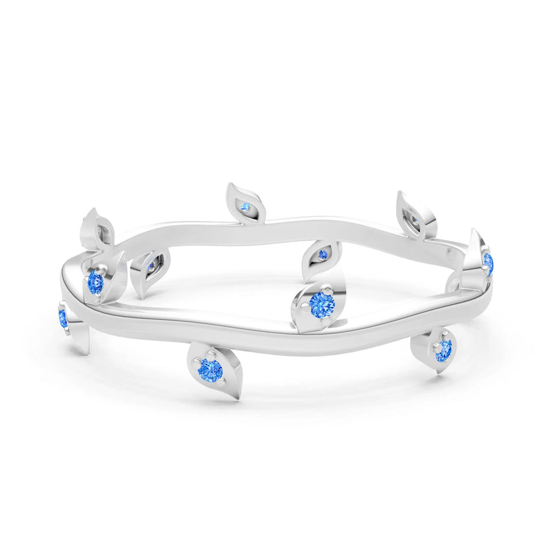 Swiss Blue Topaz Dainty Leaf Motif Prong Eternity Band