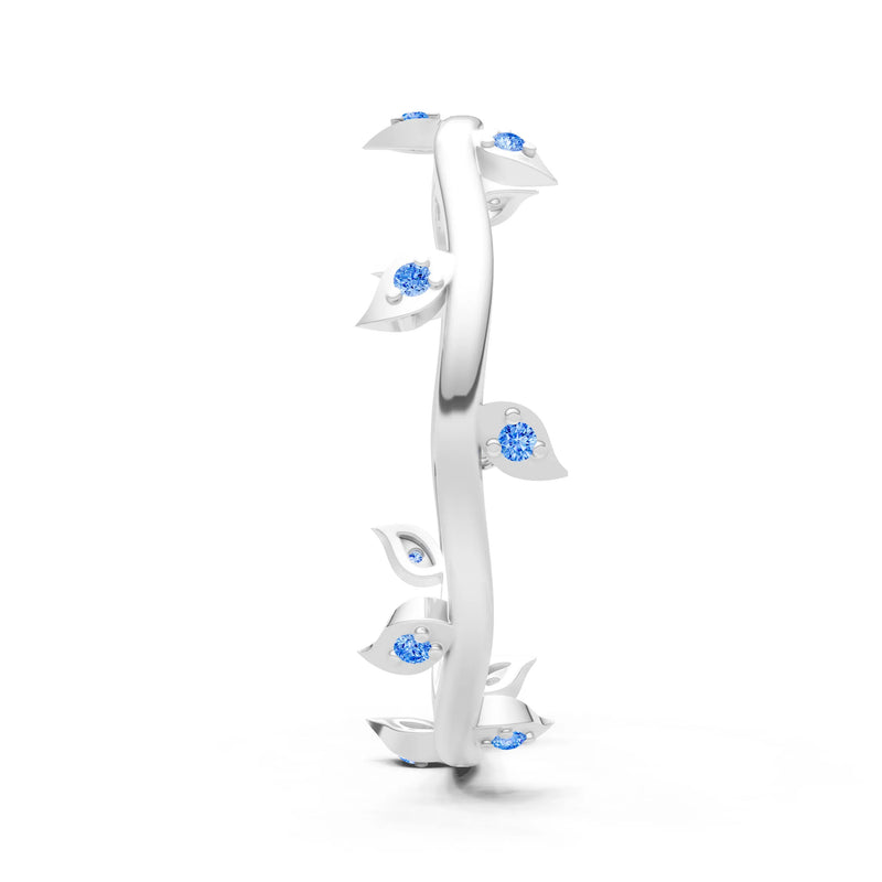 Swiss Blue Topaz Dainty Leaf Motif Prong Eternity Band