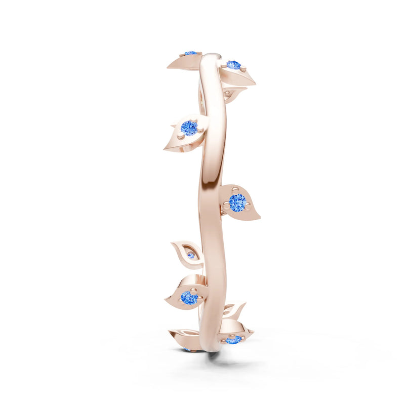 Swiss Blue Topaz Dainty Leaf Motif Prong Eternity Band